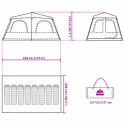 vidaXL Family Tent Dome 8-Person Lightweight Tent Camping Tent Quick Release - Grey and orange, 438 x 268 x 210 cm - Additional view 3
