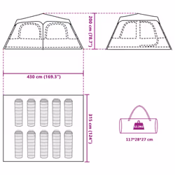 vidaXL Family Tent Dome 10-Person Lightweight Tent Camping Tent Quick Release - Grey and orange