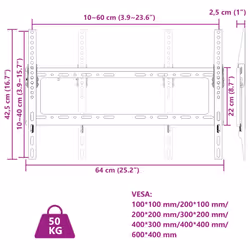 vidaXL TV Wall Mount for Screen Max VESA Swivels Tilts Extends TV Wall Bracket - 42.5 cm