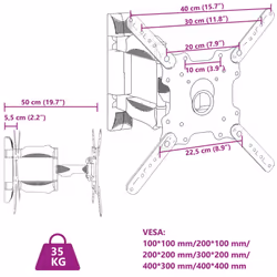 vidaXL TV Wall Mount for 32-55 Inch Screen Max VESA TV Wall Bracket 35 kg