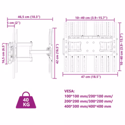 vidaXL TV Wall Mount for 26-70 Inch Screen Max VESA TV Wall Bracket 40 kg - Additional view 8