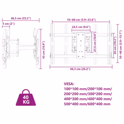vidaXL TV Wall Mount for 37-80 Inch Screen Max VESA TV Wall Bracket 40 kg
