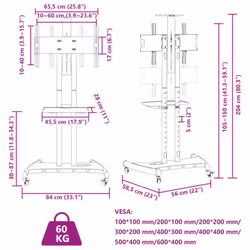 vidaXL TV Stand on Wheels 32-90 Inch Screen Max VESA TV Cabinet Monitor Stand - 60 kg