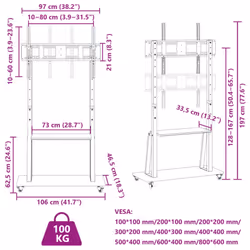 vidaXL TV Stand on Wheels 32-90 Inch Screen Max VESA TV Cabinet Monitor Stand - 100 kg - Additional view 8