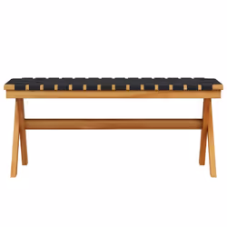 vidaXL Garden Bench Outdoor Bench Seat Black Solid Wood Acacia and Fabric