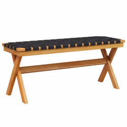 vidaXL Garden Bench Outdoor Bench Seat Black Solid Wood Acacia and Fabric - Additional view 4