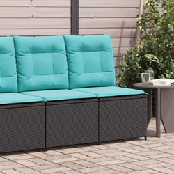 vidaXL Reclining Patio Sofa with Cushions Black Poly Rattan