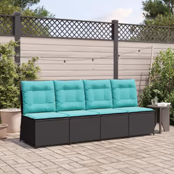vidaXL Reclining Patio Sofa with Cushions Black Poly Rattan