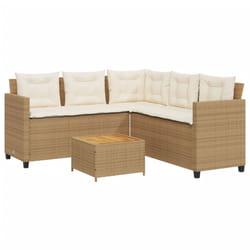vidaXL Garden Sofa with Table and Cushions Outdoor L-shaped Sofa Poly Rattan - beige, wood
