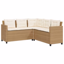 vidaXL Garden Sofa with Table and Cushions Outdoor L-shaped Sofa Poly Rattan - beige, wood - Additional view 4