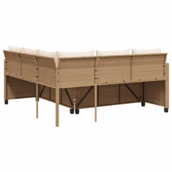 vidaXL Garden Sofa with Table and Cushions Outdoor L-shaped Sofa Poly Rattan - beige, wood - Additional view 6