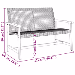 vidaXL Garden Lounge Set 5 Piece Table Chair Grey Poly Rattan and Acacia Wood - Additional view 10