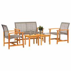 vidaXL Garden Lounge Set 5 Piece Table Chair Grey Poly Rattan and Acacia Wood - Additional view 2