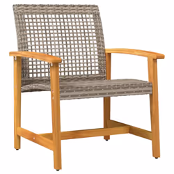 vidaXL Garden Lounge Set 5 Piece Table Chair Grey Poly Rattan and Acacia Wood - Additional view 4
