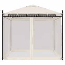 vidaXL Gazebo with Mesh Walls Pavilion Tent Marquee Balcony Shelter Steel - cream