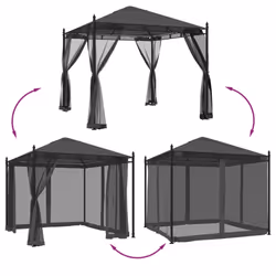 vidaXL Gazebo with Mesh Walls Pavilion Tent Marquee Balcony Shelter Steel - anthracite - Additional view 5