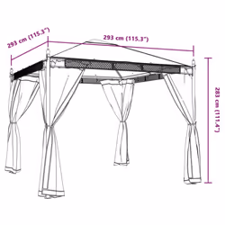 vidaXL Gazebo with Mesh Walls Pavilion Tent Marquee Balcony Shelter Steel - anthracite - Additional view 8