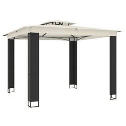 vidaXL Gazebo with Double Roof Pavilion Tent Marquee Balcony Shelter Steel - cream, 2.94 x 2.94 m