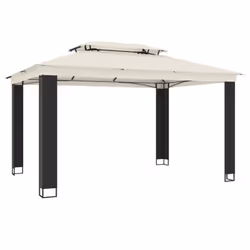 vidaXL Gazebo with Double Roof Pavilion Tent Marquee Balcony Shelter Steel - cream, 3.94 x 2.96 m