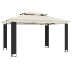 vidaXL Gazebo with Double Roof Pavilion Tent Marquee Balcony Shelter Steel - cream, 3.94 x 2.96 m