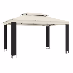 vidaXL Gazebo with Double Roof Pavilion Tent Marquee Balcony Shelter Steel - cream, 3.94 x 2.96 m - Additional view 4