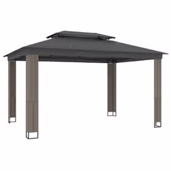 vidaXL Gazebo with Double Roof Pavilion Tent Marquee Balcony Shelter Steel - anthracite, 3.94 x 2.96 m - Additional view 4