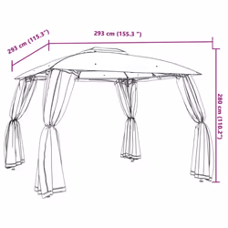 vidaXL Gazebo with Double Roof and Mesh Walls Pavilion Tent Marquee Steel - anthracite, 2.93 x 2.93 m