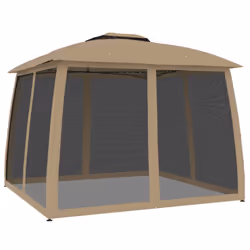 vidaXL Gazebo with Double Roof and Mesh Walls Pavilion Tent Marquee Steel - taupe, 2.93 x 2.93 m