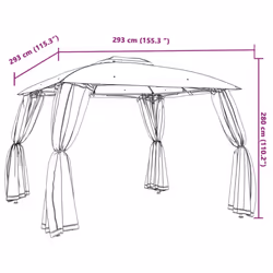 vidaXL Gazebo with Double Roof and Mesh Walls Pavilion Tent Marquee Steel - taupe, 2.93 x 2.93 m