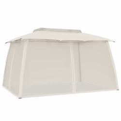 vidaXL Gazebo with Double Roof and Mesh Walls Pavilion Tent Marquee Steel - cream, 3.93 x 2.93 m