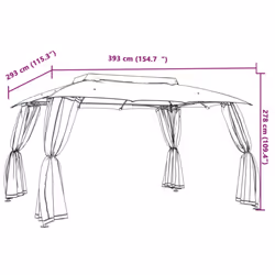 vidaXL Gazebo with Double Roof and Mesh Walls Pavilion Tent Marquee Steel - cream, 3.93 x 2.93 m