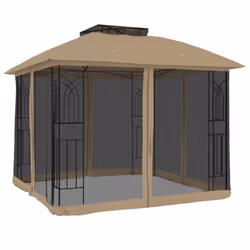 vidaXL Gazebo with Double Roof and Mesh Walls Tent Cream 2.94x2.94 m Steel - taupe