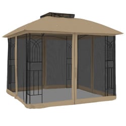vidaXL Gazebo with Double Roof and Mesh Walls Tent Cream 2.94x2.94 m Steel - taupe