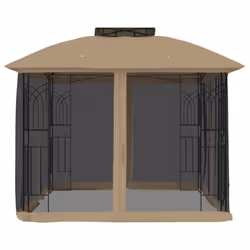 vidaXL Gazebo with Double Roof and Mesh Walls Tent Cream 2.94x2.94 m Steel - taupe