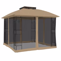 vidaXL Gazebo with Double Roof and Mesh Walls Tent Cream 2.94x2.94 m Steel - taupe - Additional view 4