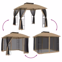 vidaXL Gazebo with Double Roof and Mesh Walls Tent Cream 2.94x2.94 m Steel - taupe - Additional view 5