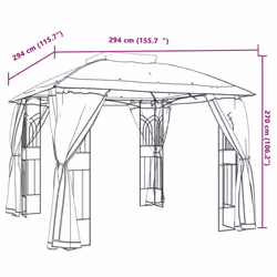 vidaXL Gazebo with Double Roof and Mesh Walls Tent Cream 2.94x2.94 m Steel - taupe - Additional view 8