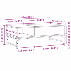 vidaXL Coffee Table End Table Sofa Table Smoked Oak Engineered Wood and Metal