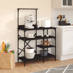 vidaXL Baker's Rack Storage Shelf Kitchen Rack Black Engineered Wood and Metal