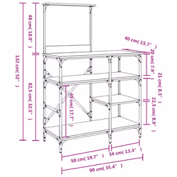 vidaXL Baker's Rack Storage Kitchen Rack Smoked Oak Engineered Wood and Metal