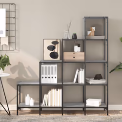 vidaXL Bookcase Bookshelf Side Cabinet Grey Sonoma Engineered Wood and Metal