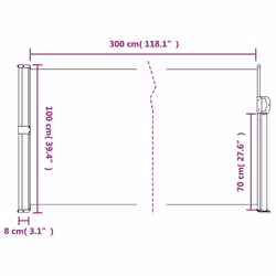 vidaXL Retractable Side Awning Outdoor Privacy Screen Balcony Sunshade Shelter - 100 x 300 cm