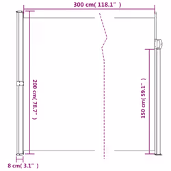 vidaXL Retractable Side Awning Outdoor Privacy Screen Shade Cream 200x300 cm - Additional view 3