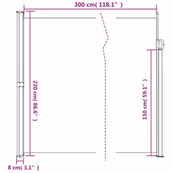 vidaXL Retractable Side Awning Outdoor Privacy Screen Shade Cream 220x300 cm