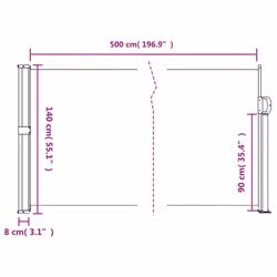 vidaXL Retractable Side Awning Outdoor Privacy Screen Shade Blue 140x500 cm