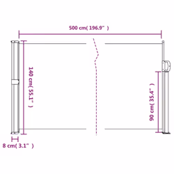 vidaXL Retractable Side Awning Outdoor Privacy Screen Shade Brown 140x500 cm