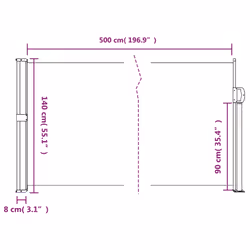 vidaXL Retractable Side Awning Outdoor Privacy Screen Balcony Sunshade Shelter - taupe, 140 x 500 cm - Additional view 4