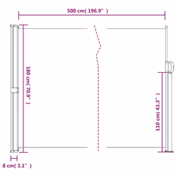 vidaXL Retractable Side Awning Outdoor Privacy Screen Shade Cream 180x500 cm - Additional view 9
