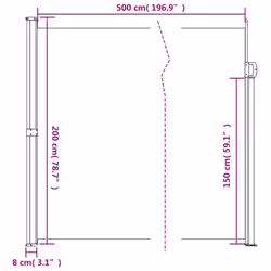 vidaXL Retractable Side Awning Outdoor Privacy Screen Balcony Sunshade Shelter - brown, 200 x 500 cm - Additional view 3