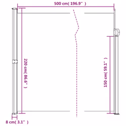 vidaXL Retractable Side Awning Outdoor Privacy Screen Shade Brown 220x500 cm - Additional view 9